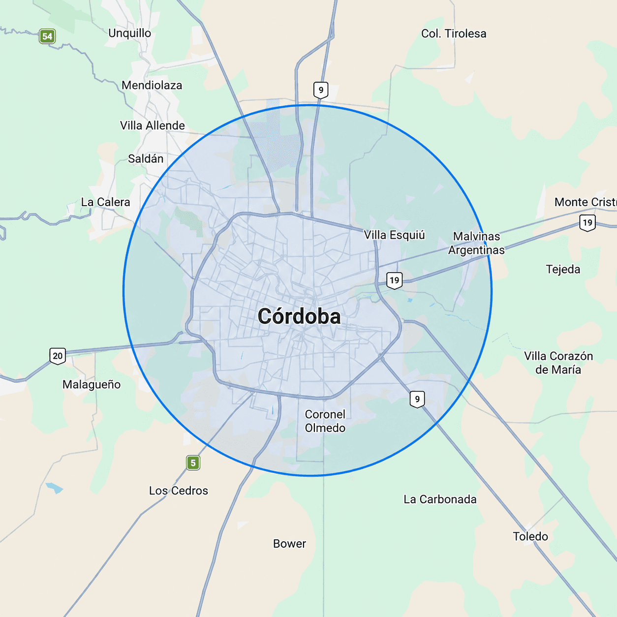 Zona de cobertura de mudanzas en Córdoba Capital
